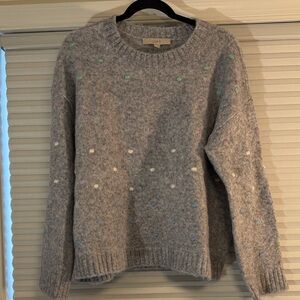 LOFT Multicolor Polka Dot Gray Sweater